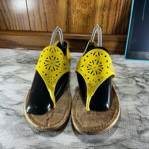 American Eagle Sandals Thong Yellow Laser Cut Cork Comfort Summer‎ Shoes USA 11